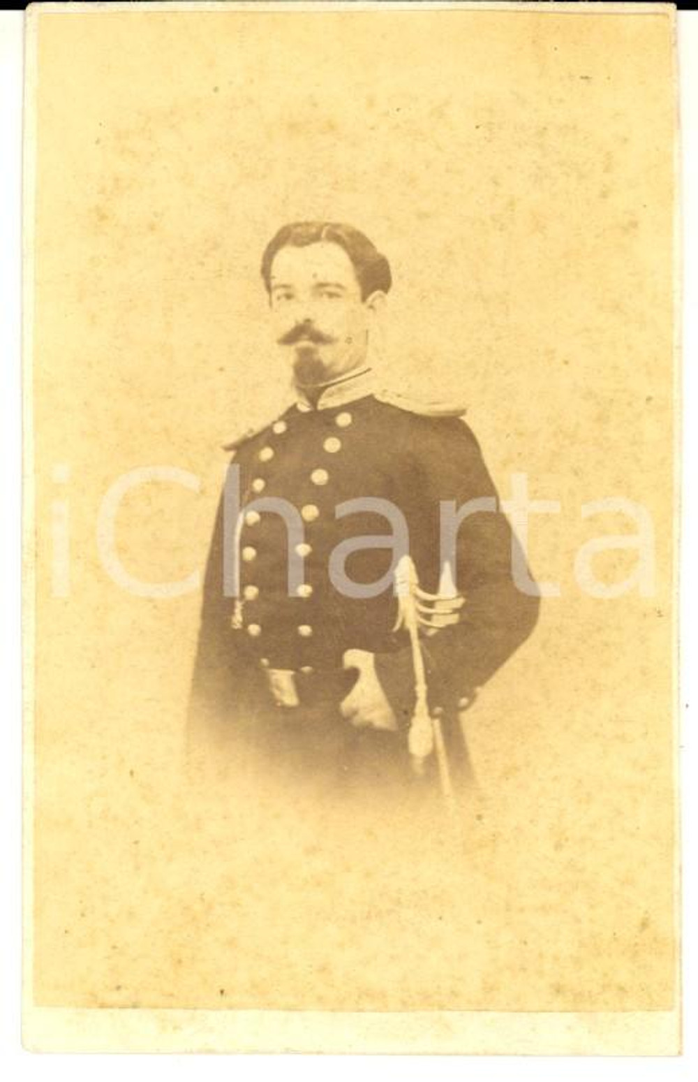 Fotografia d epoca originale 1870 ca ATENE Ritratto di ufficiale in divisa Fotografia MORAITES CDV 1