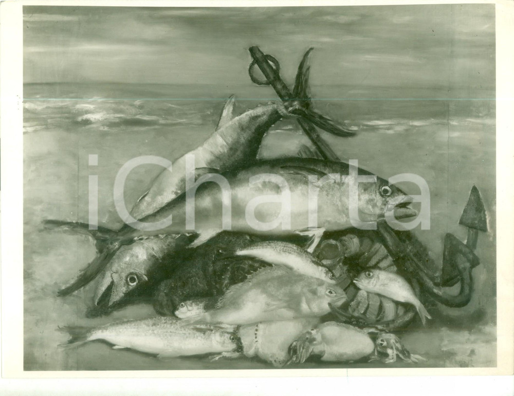 Fotografia d epoca originale 1935 MOSTRE D ARTE Arturo DAZZI Pesci sulla spiaggia Foto quadro con AUTOGRAFO 1