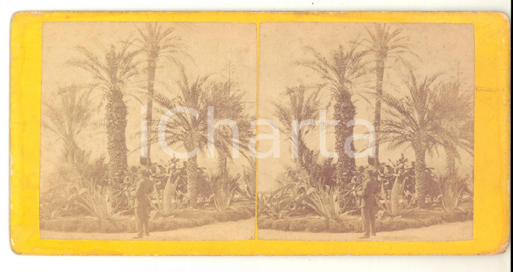 Fotografia d epoca originale 1890 ca MONTE CARLO MONACO Un militare nei giardini Foto stereoscopica 1