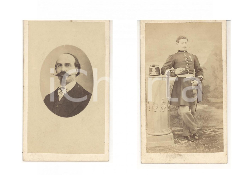 Fotografia d epoca originale 1870 ca FRANCE Portrait d homme et d officier Photo CDV DOUBLE 1
