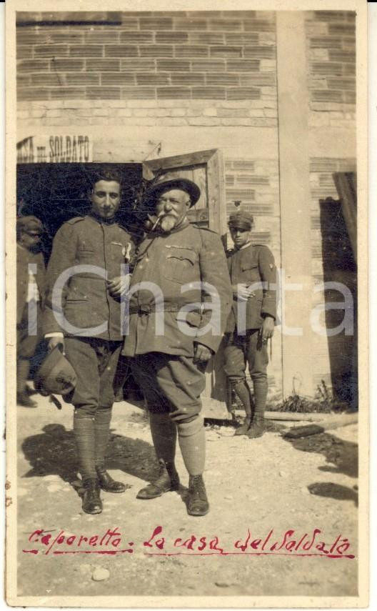 Fotografia d epoca originale 1918 ? CAPORETTO SLOVENIA Ufficiali alla CASA DEL SOLDATO Foto 6x11 cm 1
