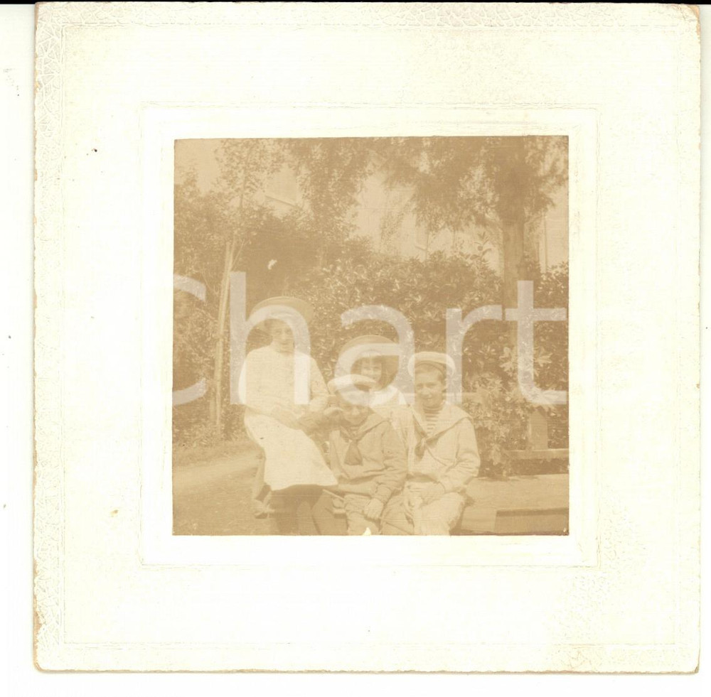 Fotografia d epoca originale 1900 ca AREA LOMBARDA ? Ritratto di fratelli vestiti alla marinara Foto 14x14 1