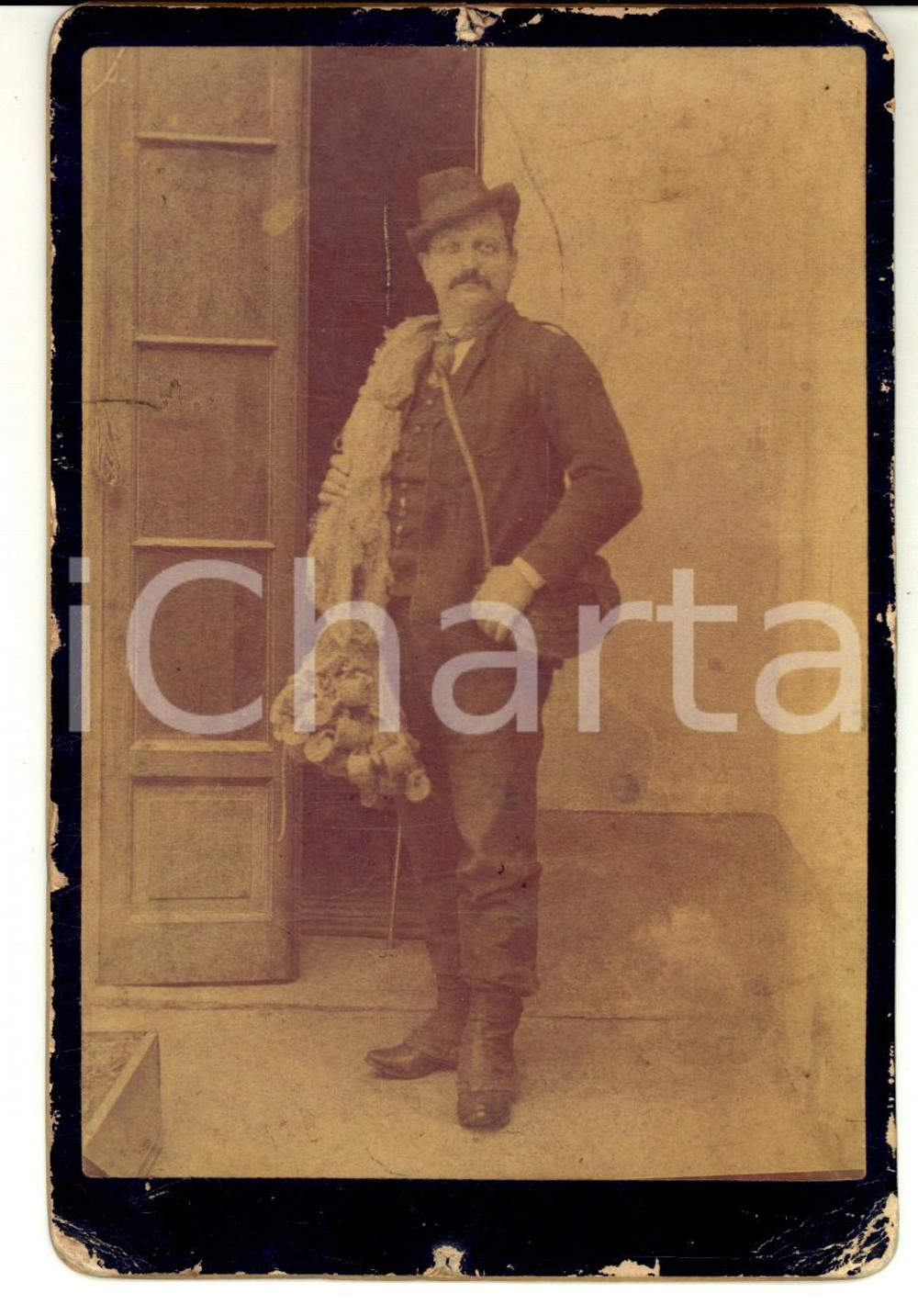 Fotografia d epoca originale 1910 ca AREA LOMBARDA ? Ritratto di un pescatore dilettante Foto 12x17 cm 1