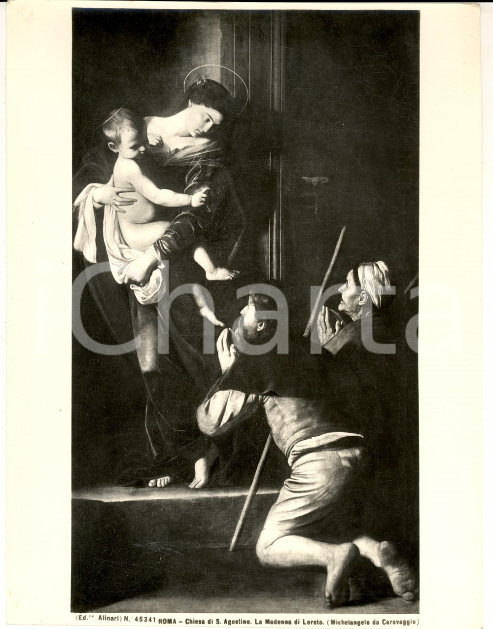Fotografia d epoca originale 1930 ca ROMA CARAVAGGIO Chiesa S. AGOSTINO  Madonna di Loreto Foto ALINARI 1