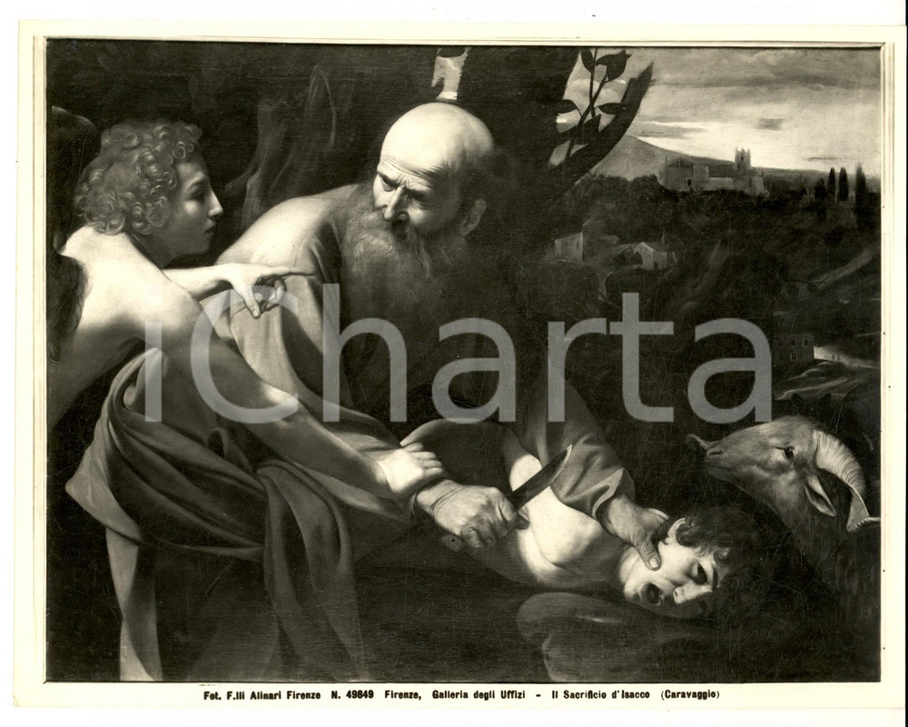Fotografia d epoca originale 1930 ca FIRENZE CARAVAGGIO  Il sacrificio di Isacco Foto ALINARI 26x20 cm 1