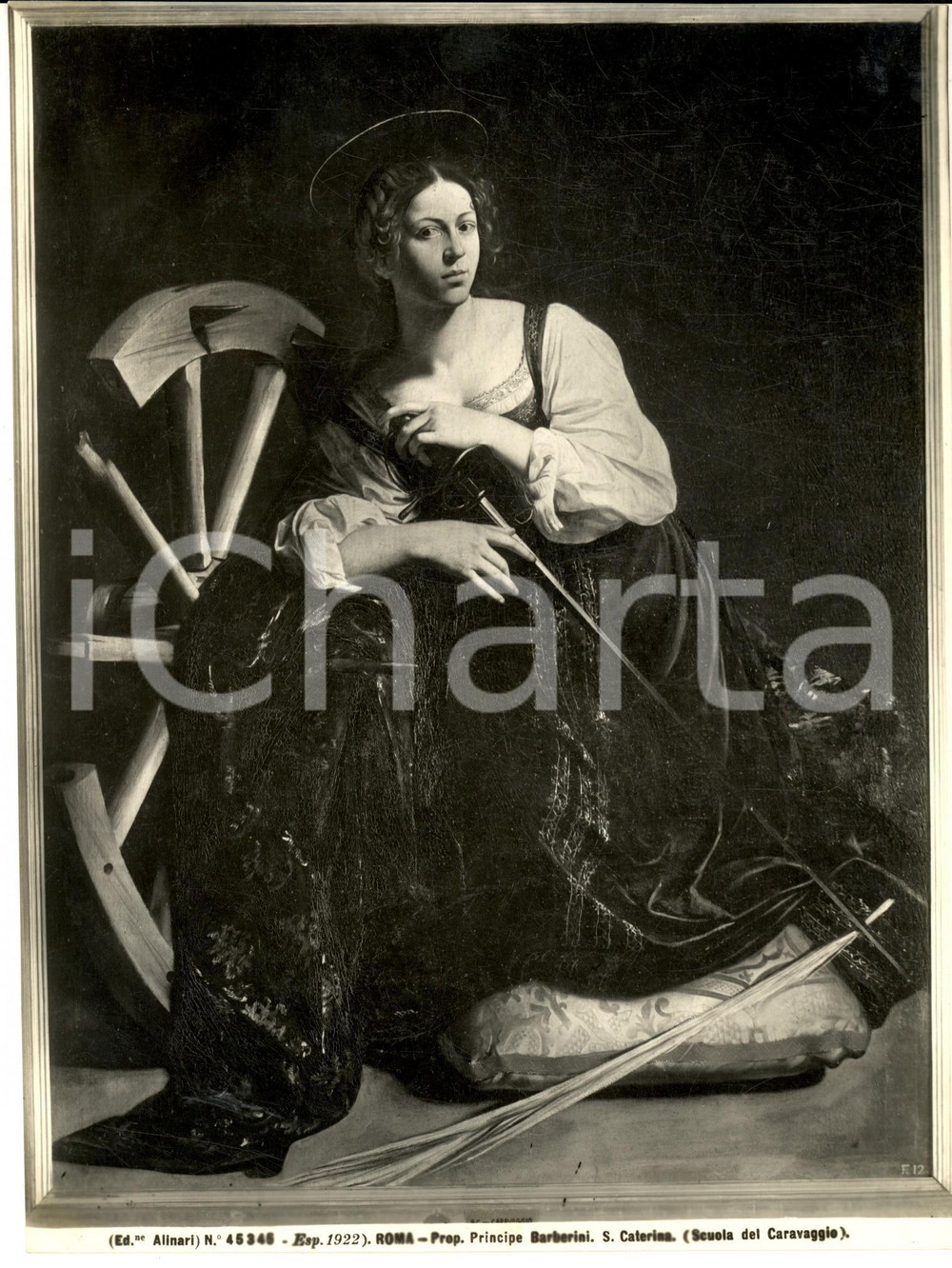 Fotografia d epoca originale 1930 ca ROMA Scuola del CARAVAGGIO  Santa Caterina Foto ALINARI 20x25 cm 1
