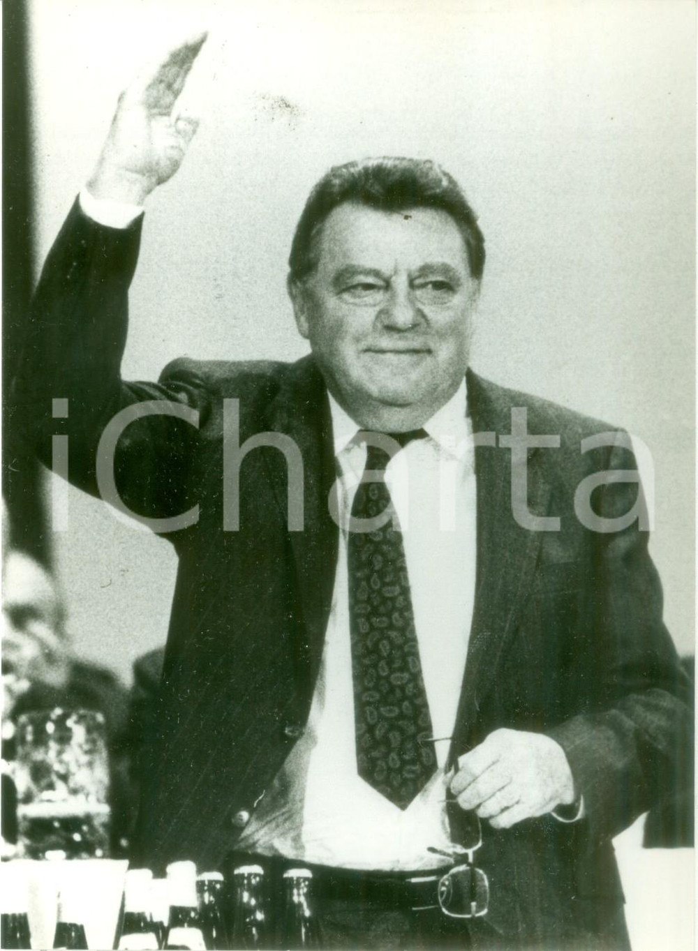 Fotografia d epoca originale 1986 PASSAU GERMANIA Franz Josef STRAUSS parla alla NIBELUNGHALLE Fotografia 1