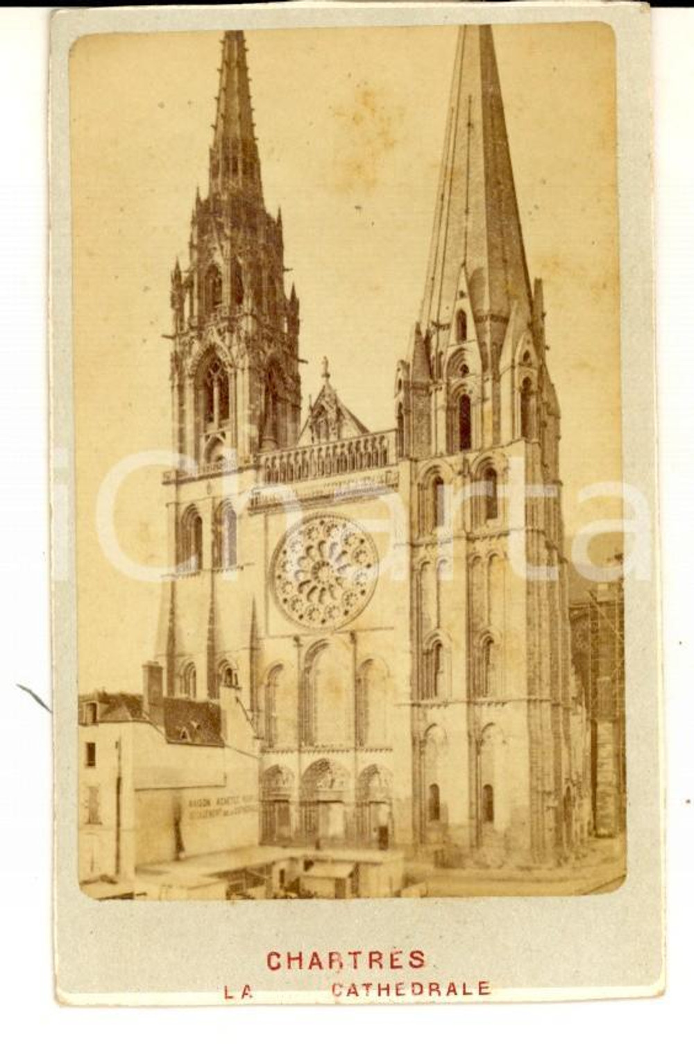 Fotografia d epoca originale 1870 ca CHARTRES Facciata della cattedrale di NOTRE DAME Foto seriale CDV 1