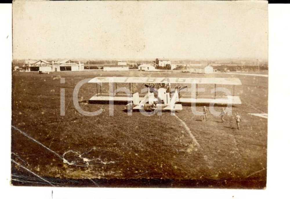 Fotografia d epoca originale 1922 CAMPOFORMIDO UD Aereo IBAGM BREDA in pista Foto DANNEGGIATA 8x6 cm 1