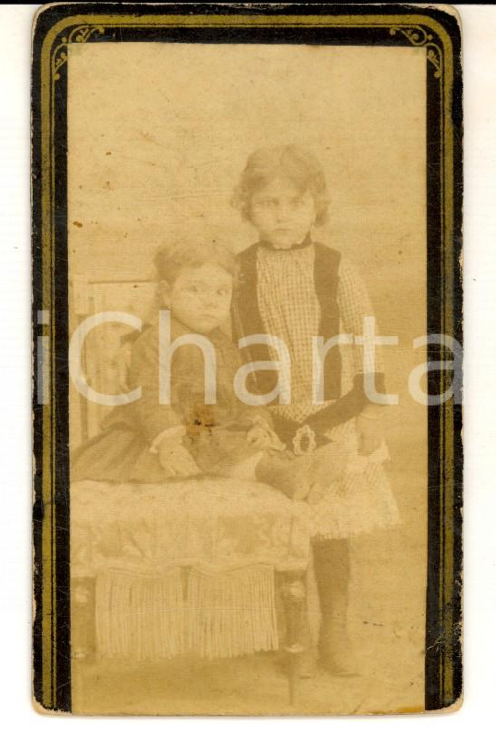 Fotografia d epoca originale 1890 ca LIVORNO Ritratto di due sorelline Fotografia BETTINI CDV 1