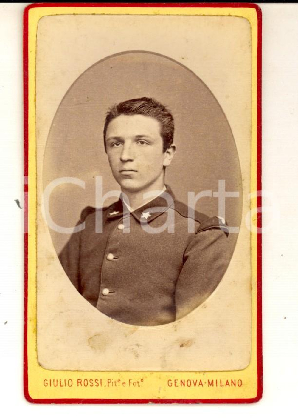 Fotografia d epoca originale 1890 ca GENOVA Ritratto di un giovane ufficiale Foto Giulio ROSSI CDV 1