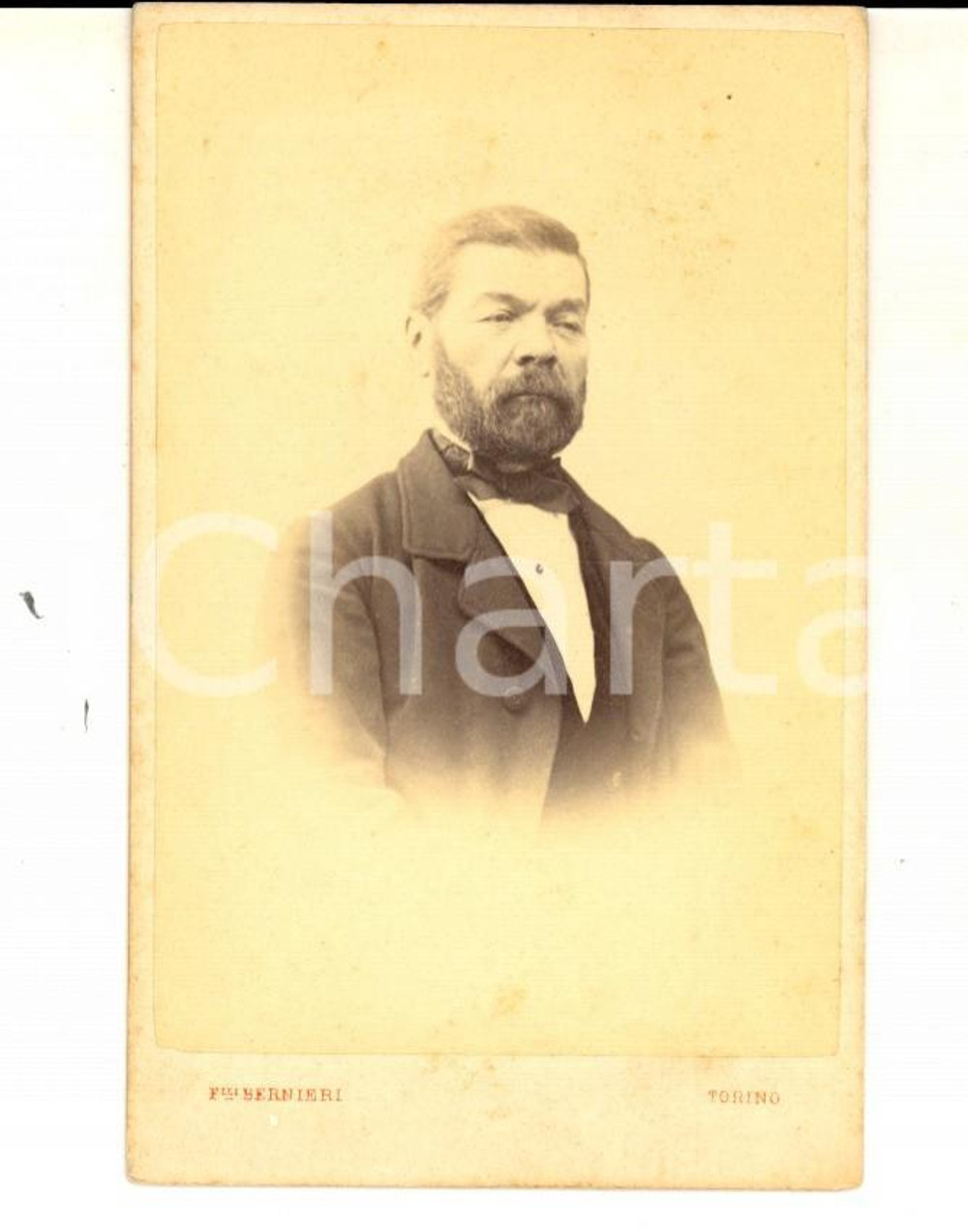 Fotografia d epoca originale 1870 ca TORINO Ritratto di gentiluomo con la cravatta Foto BERNIERI CDV 1