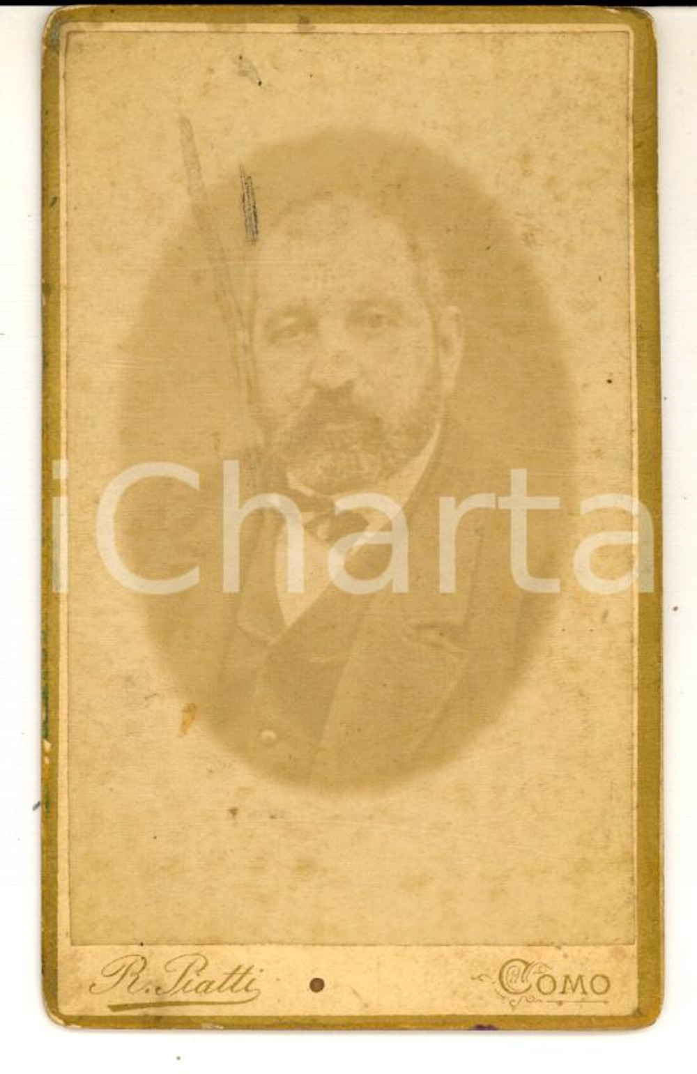 Fotografia d epoca originale 1890 ca COMO Ritratto maschile con cravattino Foto Riccardo PIATTI CDV 1