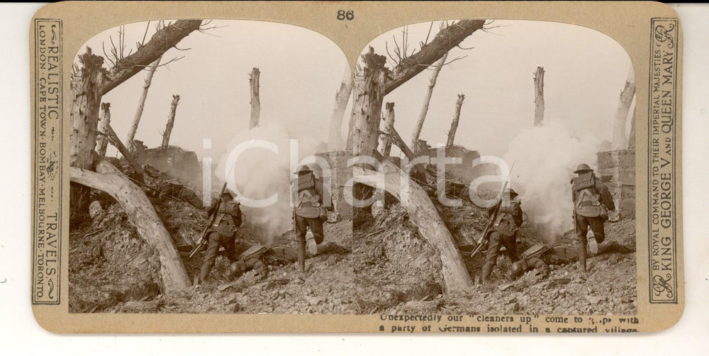 Fotografia d epoca originale 1918 WW1 THE GREAT WAR German soldiers in a captured village Stereoscopic 86 1