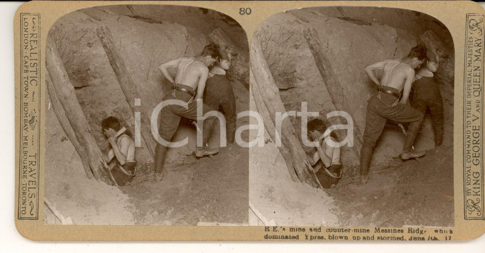 Fotografia d epoca originale 1918 WW1 THE GREAT WAR Mines under MESSINES RIDGE Stereoscopic photo nÂ° 80 1