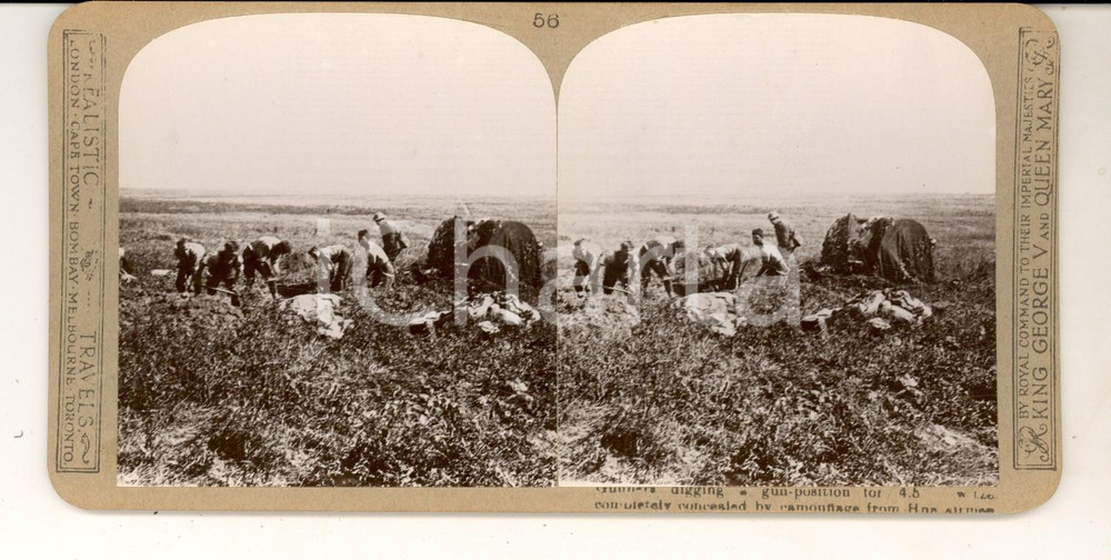 Fotografia d epoca originale 1918 WW1 THE GREAT WAR  Gunners digging a gunposition Stereoscopic nÂ° 56 1