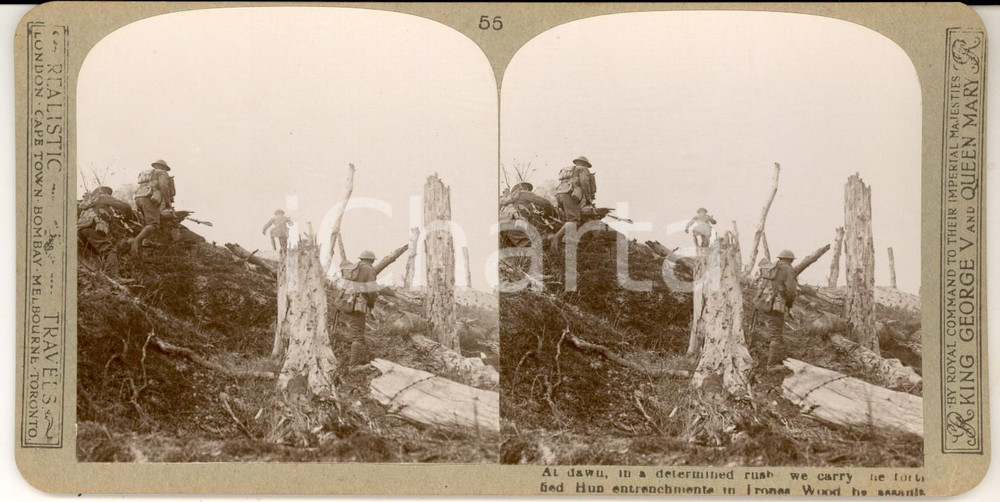 Fotografia d epoca originale 1918 WW1 THE GREAT WAR Carrying the fortified Hun entrenchments Stereoscopic 55 1