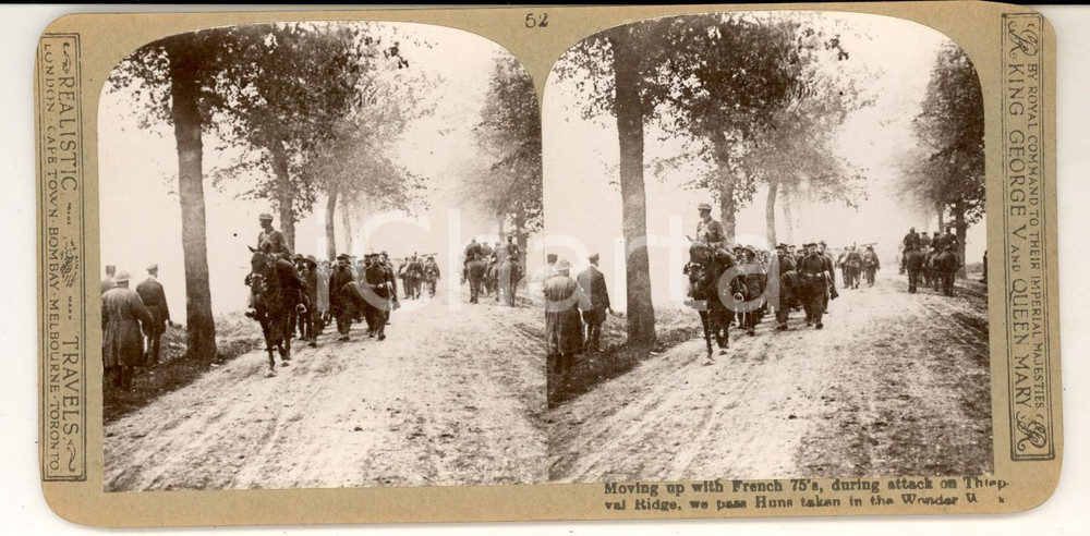 Fotografia d epoca originale 1918 WW1 THE GREAT WAR THIEPVAL RIDGE Moving up with French 75 s Stereoscopic 52 1