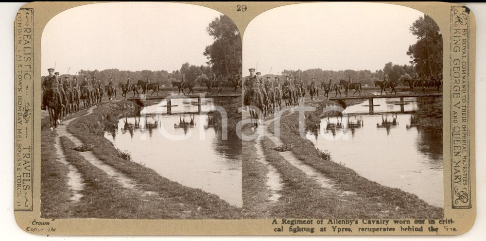 Fotografia d epoca originale 1918 WW1 THE GREAT WAR YPRES A regiment of Allenby s cavalry Stereoscopic nÂ° 29 1