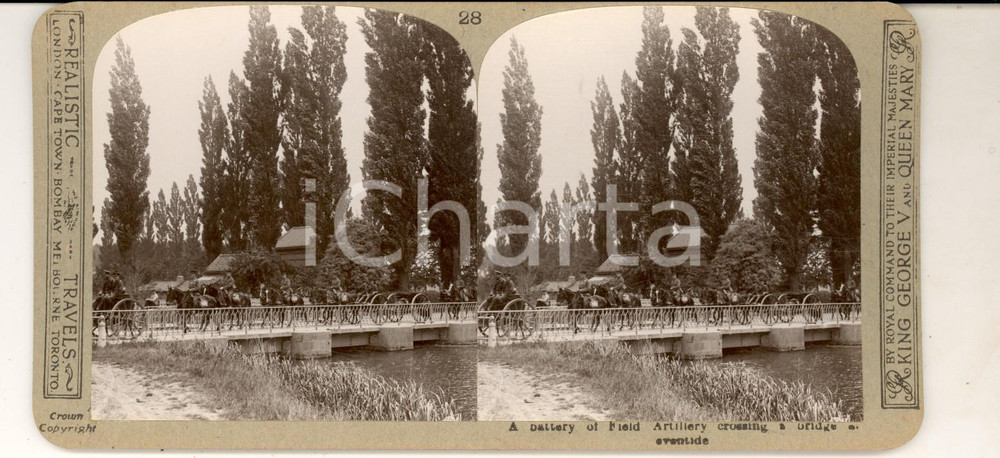 Fotografia d epoca originale 1918 WW1 THE GREAT WAR Field Artillery crossing a bridge Stereoscopica 1