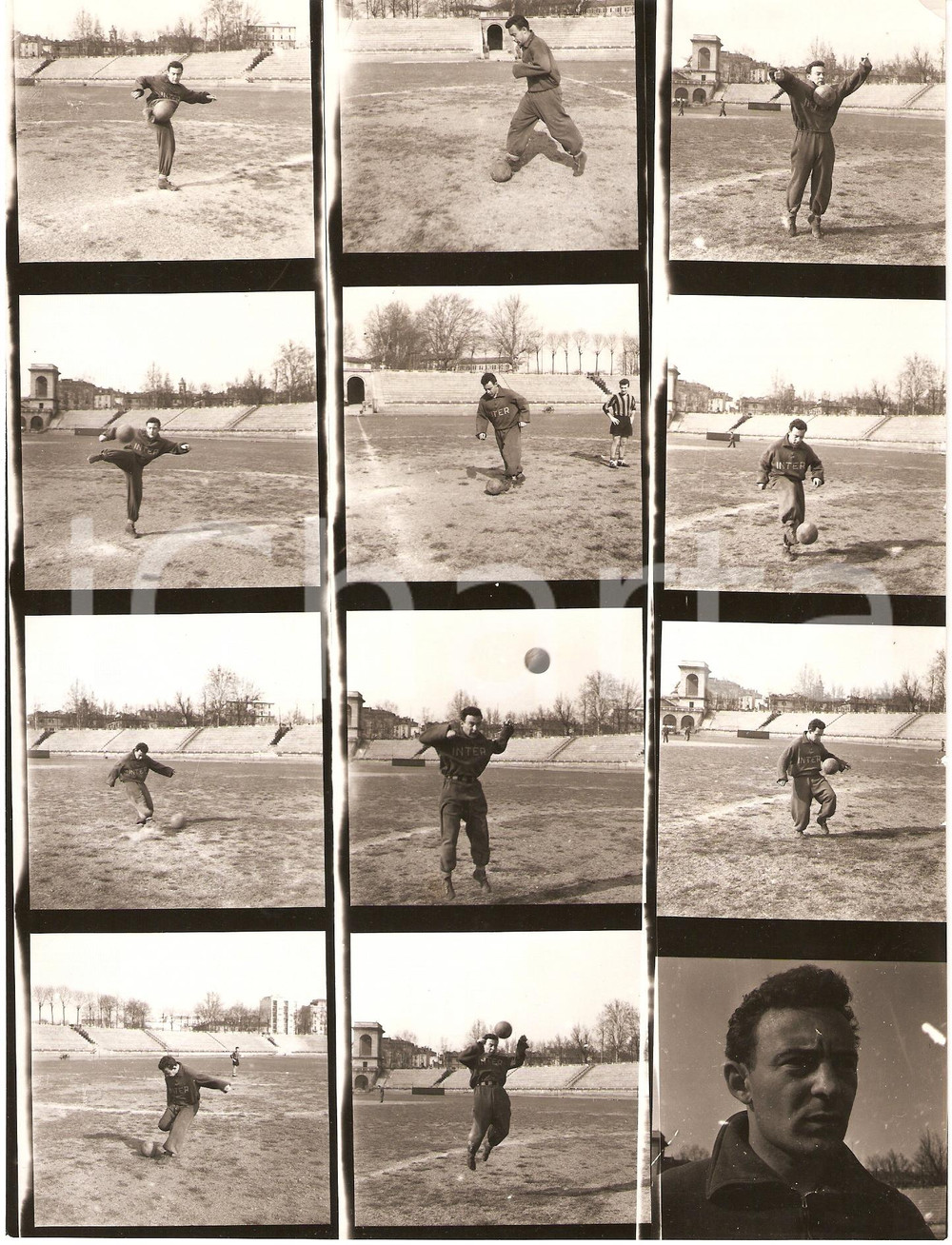 Fotografia d epoca originale 1952 MILANO Arena INTER Calcio Benito LORENZI detto VELENO si allena 12 PROVINI 1