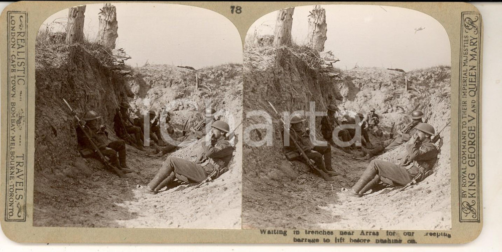 Fotografia d epoca originale 1918 WW1 THE GREAT WAR Waiting in trenches near ARRAS Stereoscopic photo nÂ° 78 1