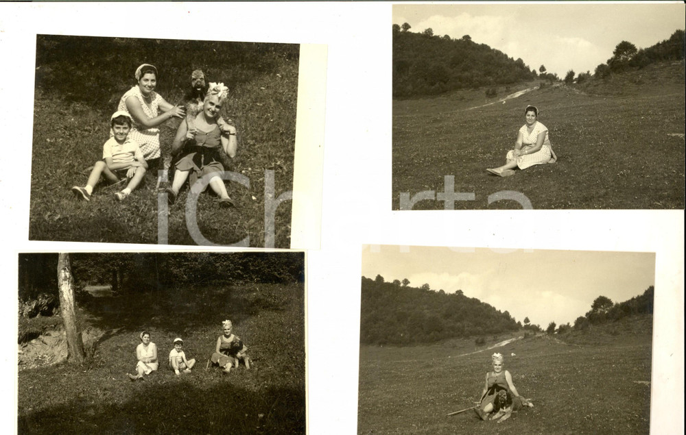 Fotografia d epoca originale 1950 ca ESINO LARIO Due amiche con figlio e barboncino Lotto 4 foto VINTAGE 1