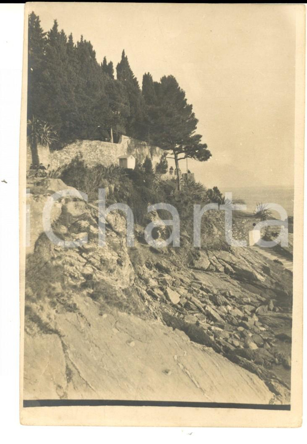 Fotografia d epoca originale 1920 ca TOSCANA Panorama lungo una scogliera Foto VINTAGE  9x13 cm 1