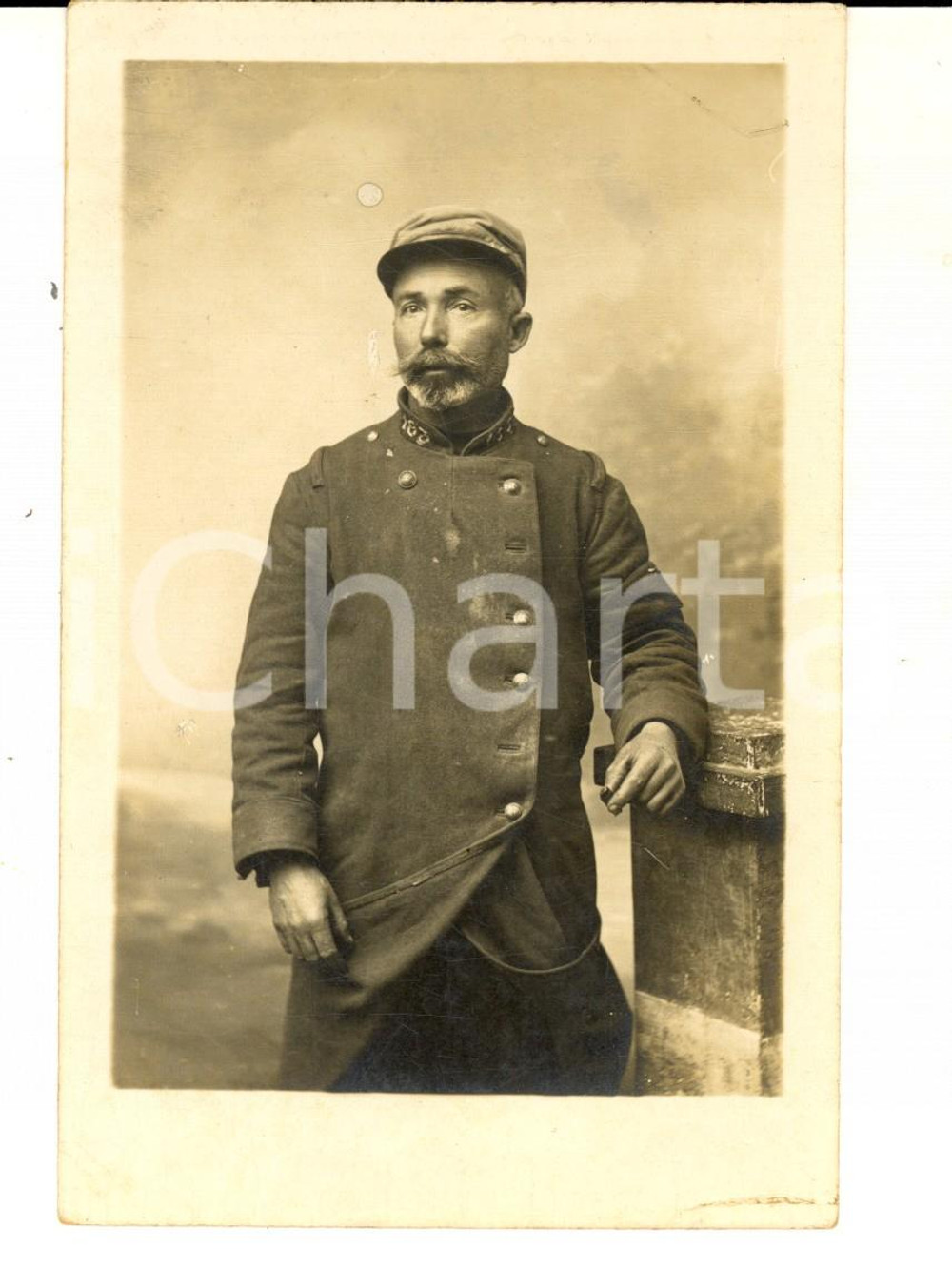 Fotografia d epoca originale 1915 ca WW1 FRANCE Portrait de soldat 163e rgt Photo carte postale GUILLEMINOT 1