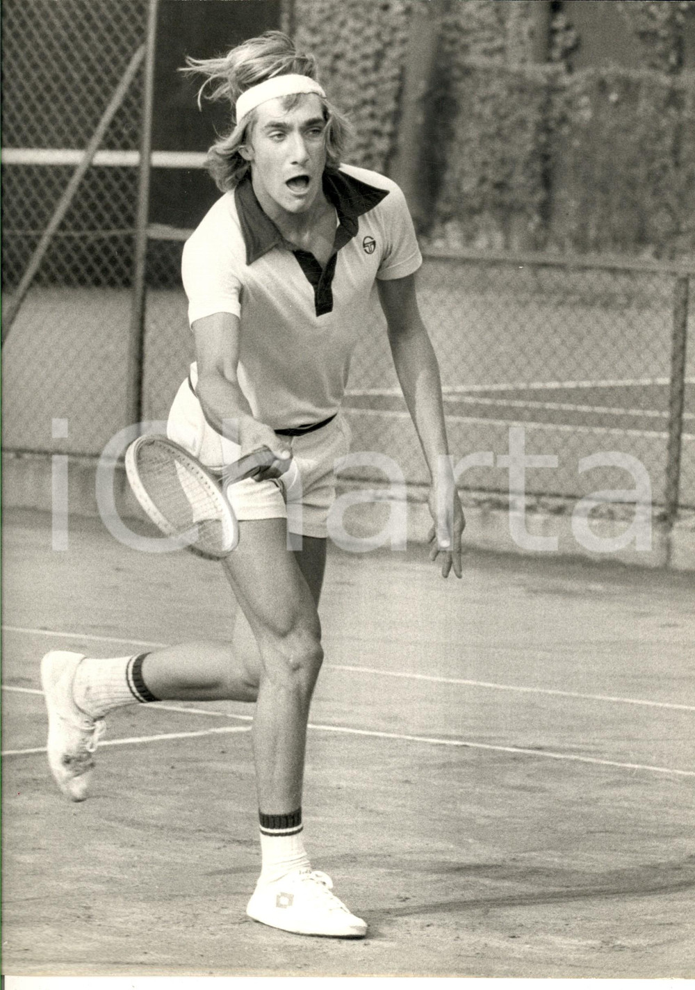 Fotografia d epoca originale 1980 ca TENNIS ITALIA Ritratto di Fabrizio DAVID durante una partita Foto 24x30 1