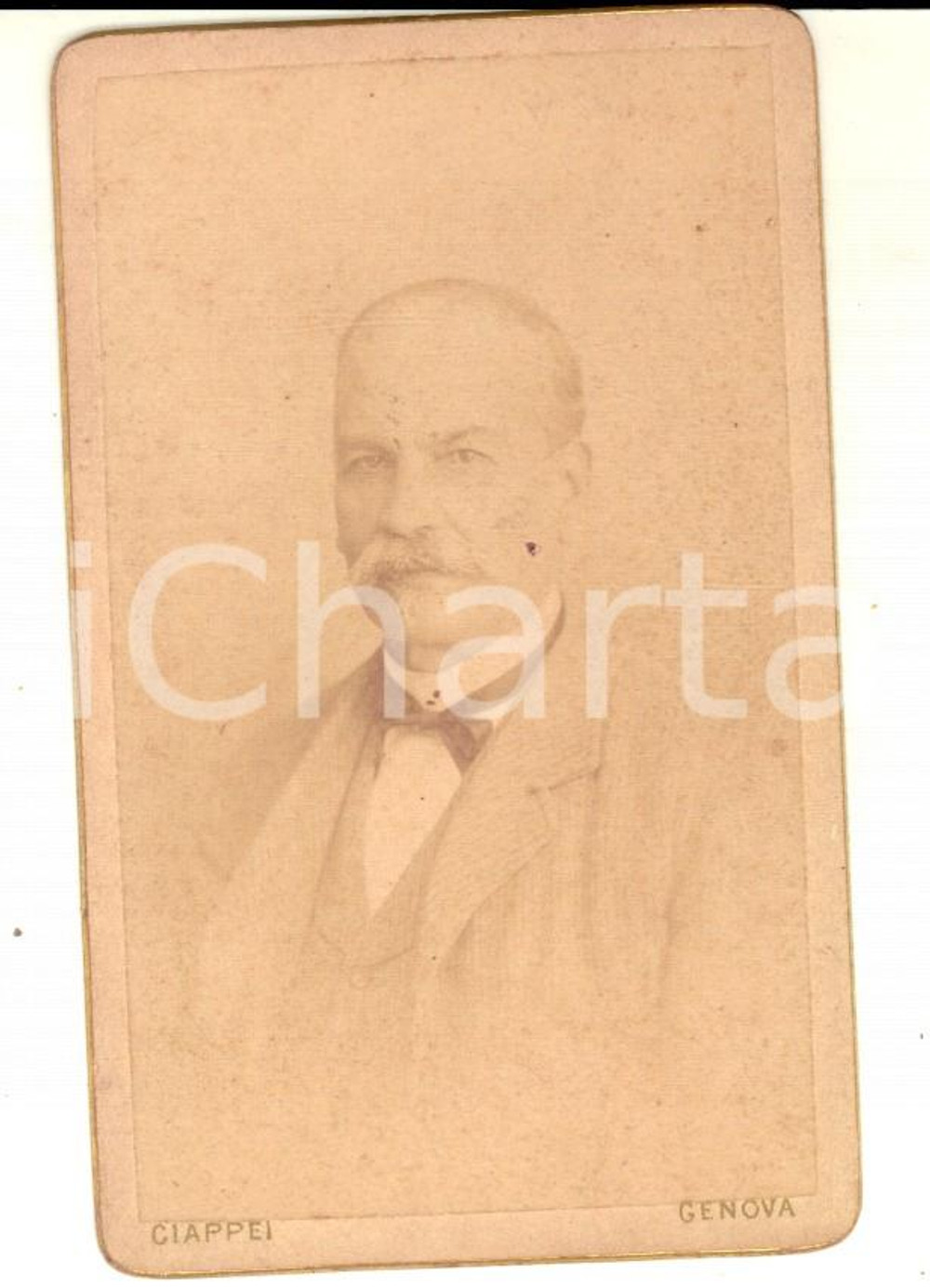 Fotografia d epoca originale 1890 ca GENOVA Ritratto maschile con papillon nero Foto CIAPPEI CDV VINTAGE 1