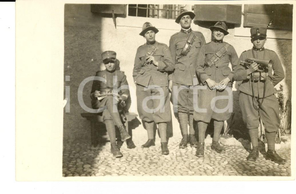 Fotografia d epoca originale 1930 ca WW1 REGIO ESERCITO Alpini con  cornetta Foto 13x8 cm 1