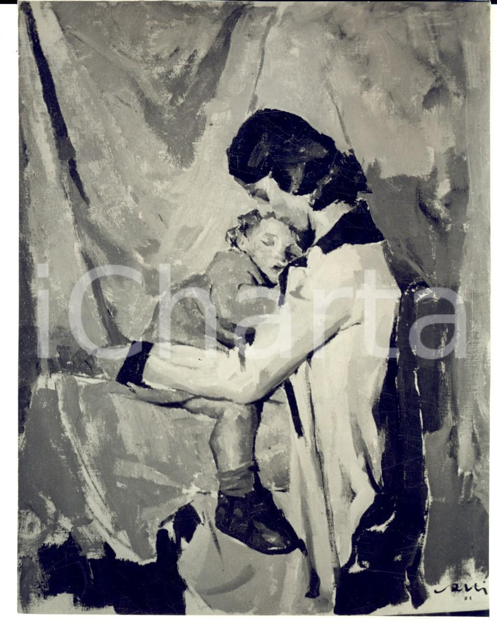 Fotografia d epoca originale 1933 MOSTRA D ARTE MaternitÃ  del pittore SARRI Foto quadro 12x15 cm 1