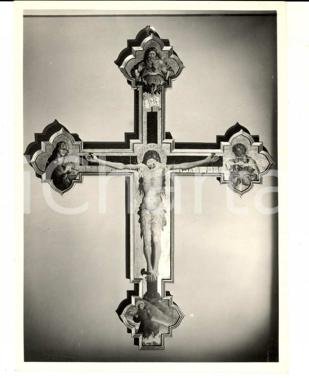Fotografia d epoca originale 1950 BOLOGNA Mostra TRECENTO  Crocifisso di Giovanni di Modena Foto 18x24 cm 1