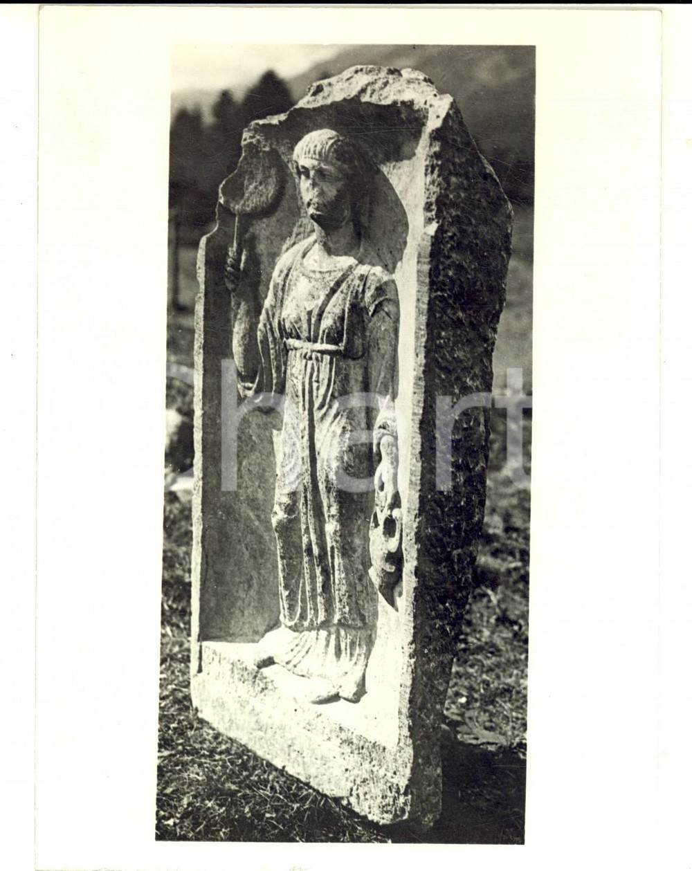Fotografia d epoca originale 1933 OSTIA ANTICA ? Statua romana lungo una strada Foto ISTITUTO LUCE 18x13 1