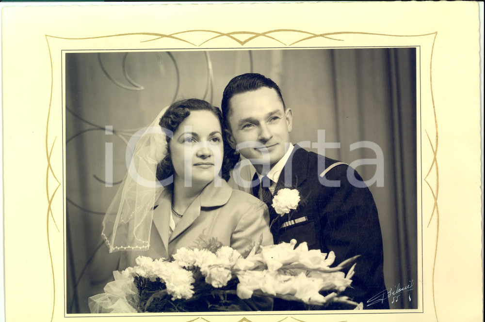 Fotografia d epoca originale 1955 ARNOUVILLE F Portrait d un couple d Ã©poux Photo Marcel BELONIE 32x24 cm 1
