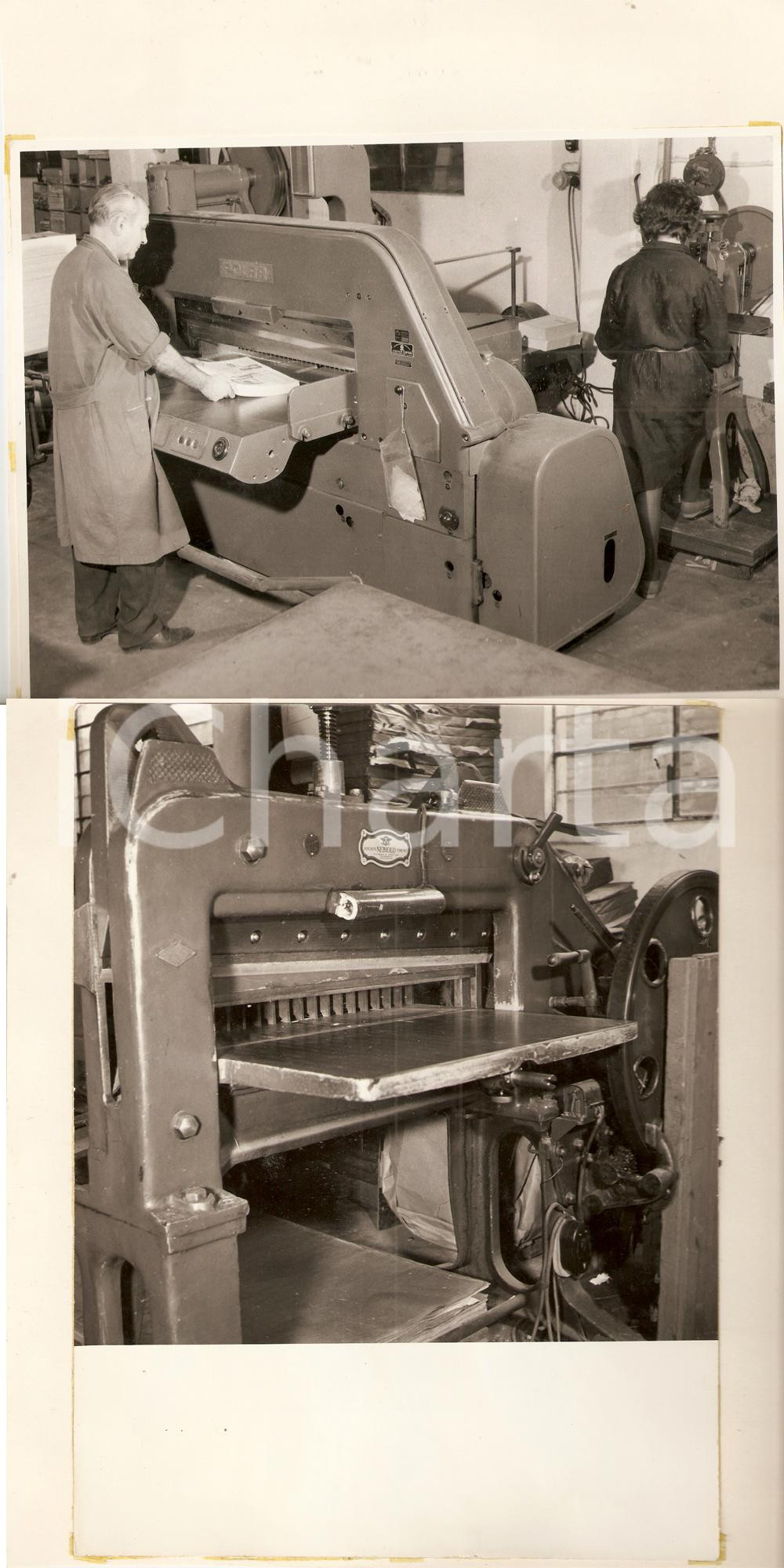 Fotografia d epoca originale 1955 ca PAVIA Tipografia Mario PONZIO Macchina rilegatrice Foto FRONTE RETRO 1