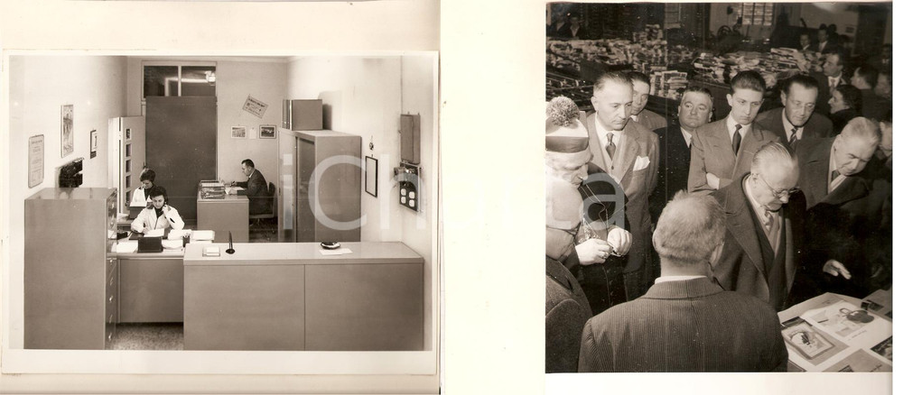 Fotografia d epoca originale 1955 ca PAVIA Grafica Mario PONZIO Vescovo Carlo ALLORIO in visita FRONTE RETRO 1