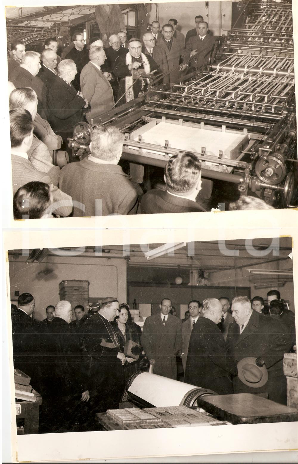 Fotografia d epoca originale 1955 ca PAVIA Mons. Carlo ALLORIO benedice Tipografia Mario PONZIO FRONTE RETRO 1