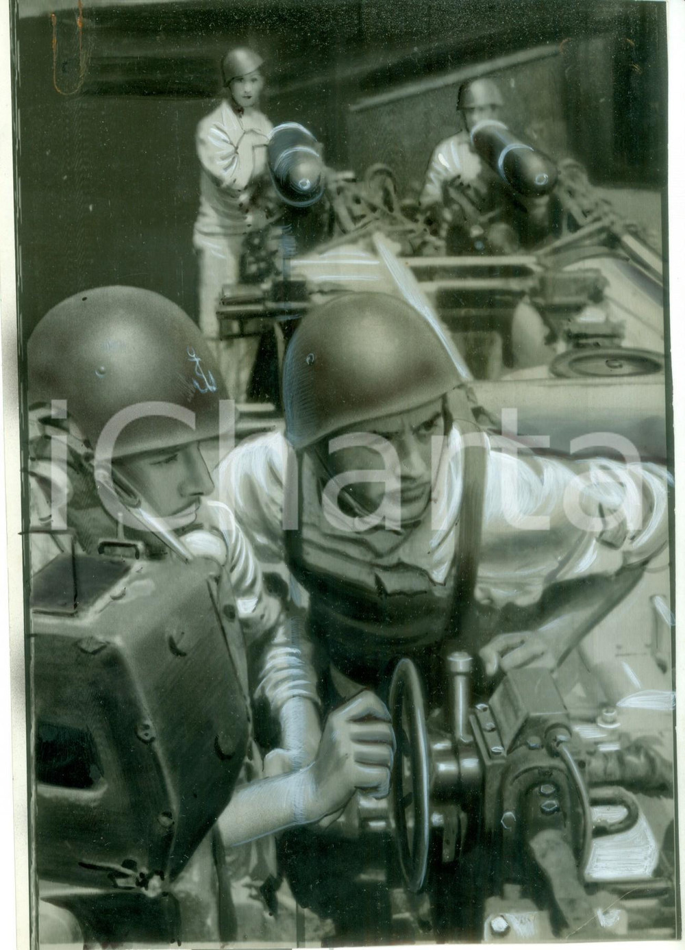 Fotografia d epoca originale 1942 GUERRA NAVALE WW2 Marinai italiani ai posti di manovra dei siluri FOTO 1