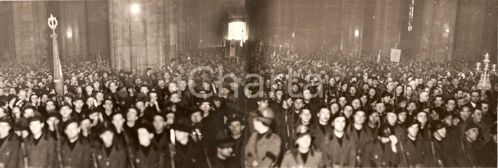 Fotografia d epoca originale 1936 MILANO Forze Armate in DUOMO ascoltano il TE DEUM Fotografia DOPPIA 1