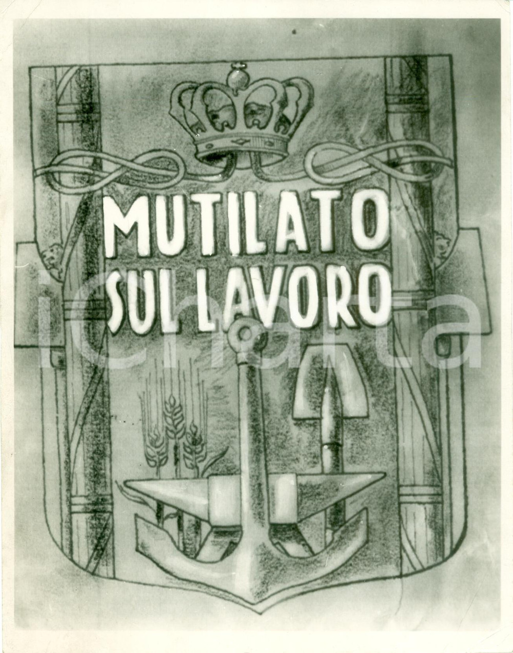 Fotografia d epoca originale 1938 MUTILATO SUL LAVORO Bozzetto di distintivo FOTOGRAFIA COEVA DEL DISEGNO 1