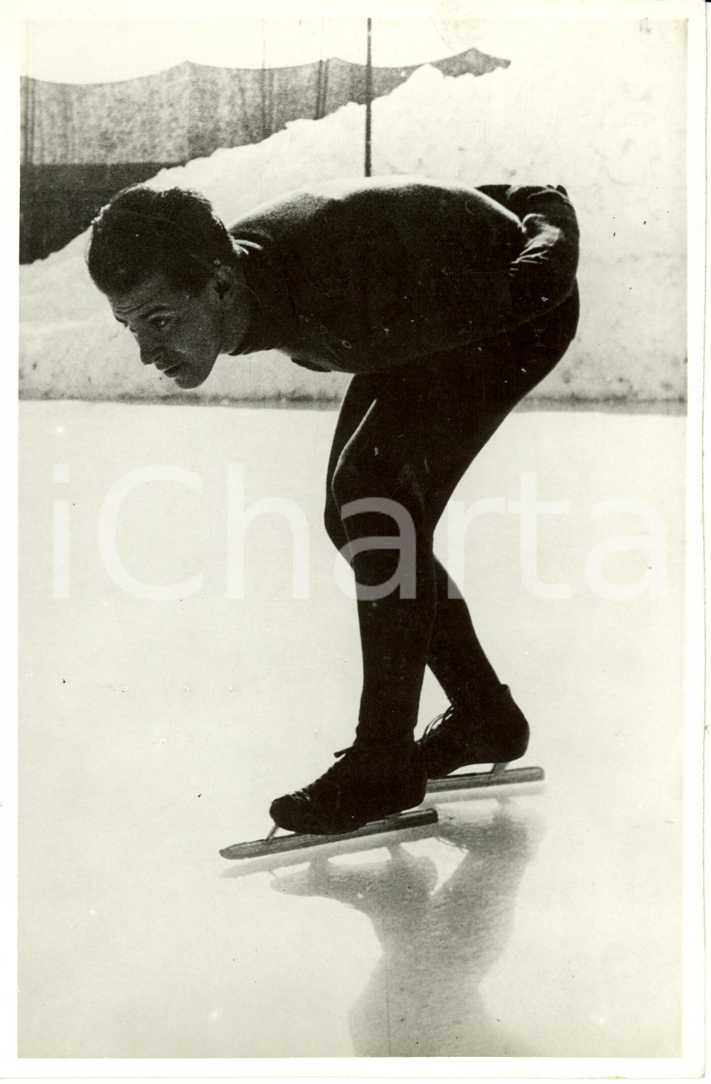 Fotografia d epoca originale 1937 ITALIA Pattinaggio su ghiaccio  Icilio PERUCCA primato velocità Foto 1