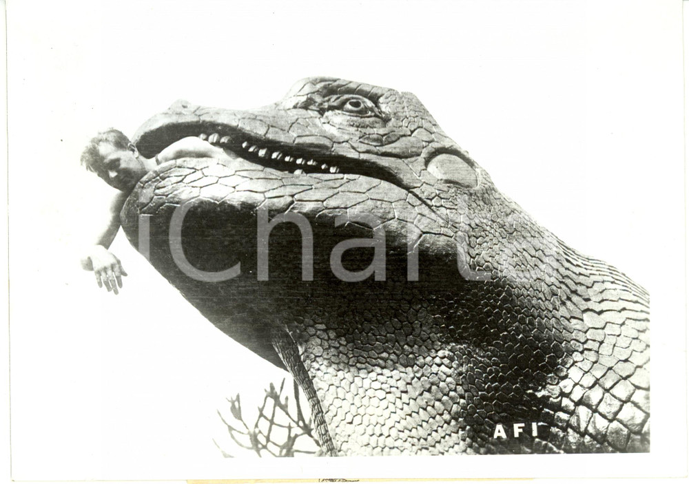 Fotografia d epoca originale 1941 NEW YORK USA Dinosauro ingoia visitatore museo FOTOGRAFIA 1