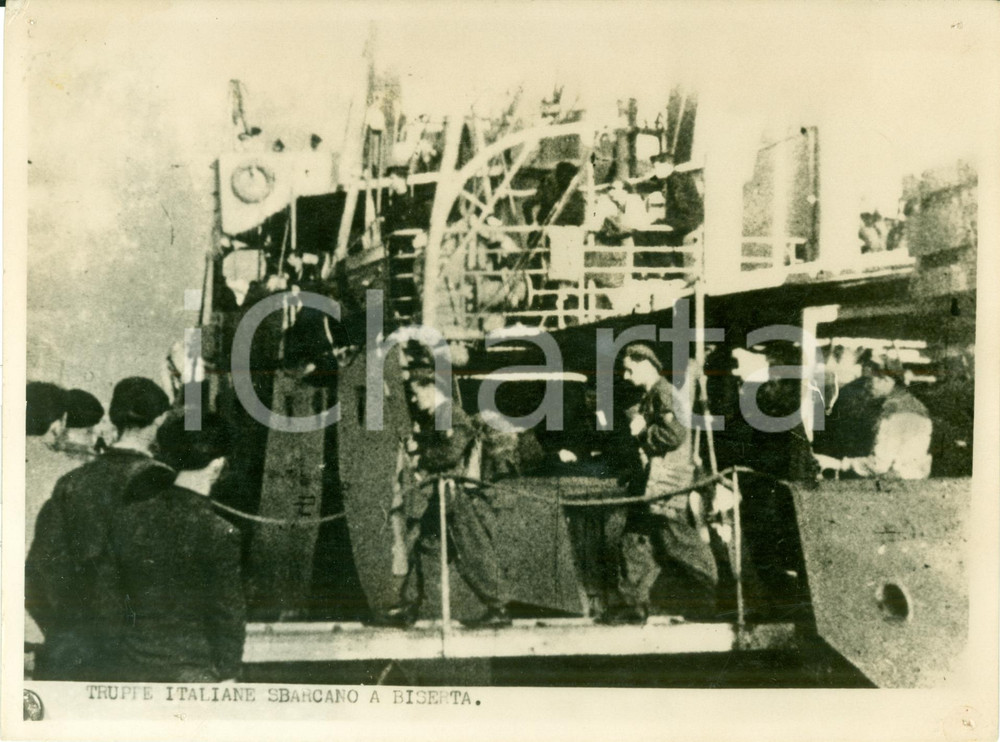 Fotografia d epoca originale 1942 BISERTA TUNISIA WWII Sbarco delle truppe italiane Fotografia 1