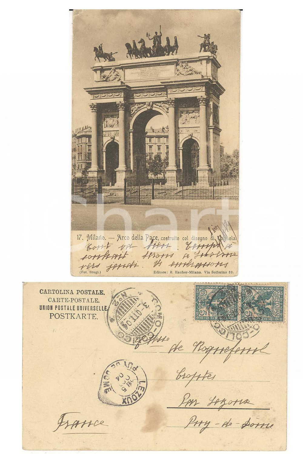 Cartolina originale da collezione 1904 STORIA POSTALE MILANO Arco della Pace Annullo NATANTE COMOCOLICO 1