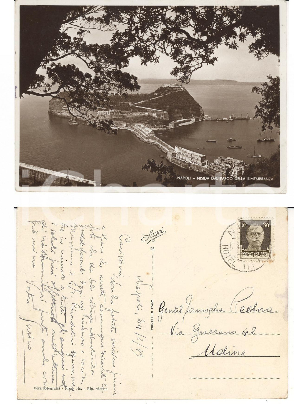 Cartolina originale da collezione 1939 STORIA POSTALE NISIDA NA Cartolina Annullo speciale HOTEL TERMINUS 1