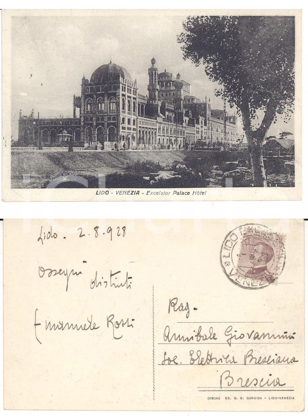 Cartolina originale da collezione 1928 STORIA POSTALE Lido VENEZIA Cartolina Annullo speciale HOTEL EXCELSIOR 1