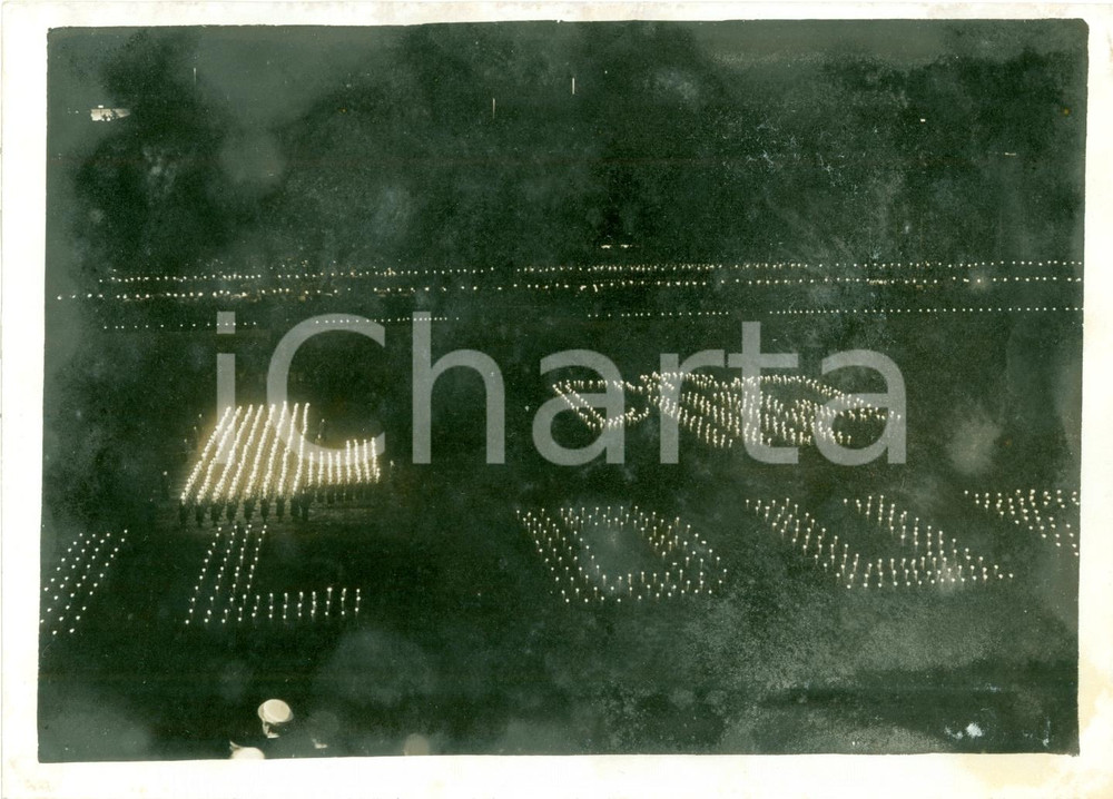 Fotografia d epoca originale 1938 ROMA Giochi di luce al FORO MUSSOLINI in onore del DUCE Visita HITLER Foto 1