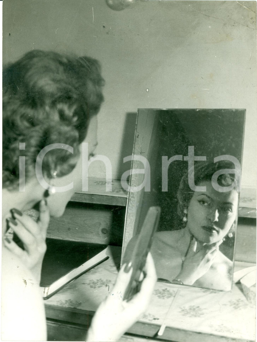 Fotografia d epoca originale 1954 ROMA Nilla PIZZI si trucca prima di spettacolo CASINA DELLE ROSE Foto 1